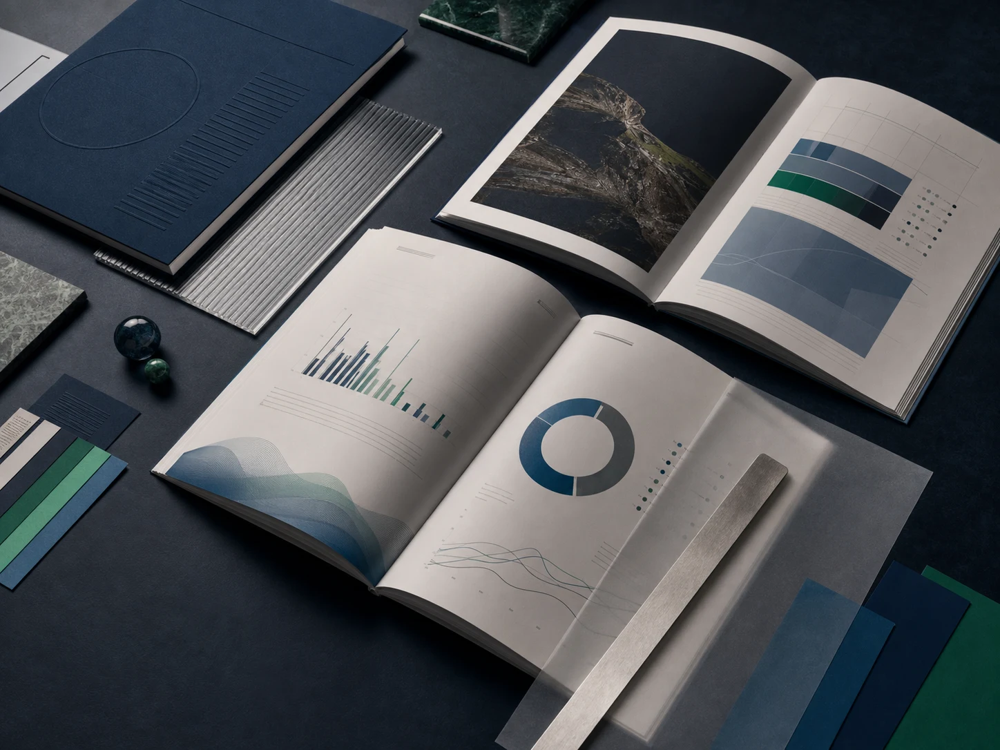 Premium annual and sustainability report design materials